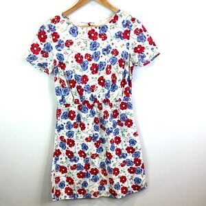 Weekend by John Lewis Floral Print Dress - Red and Blue 100% cotton size 10